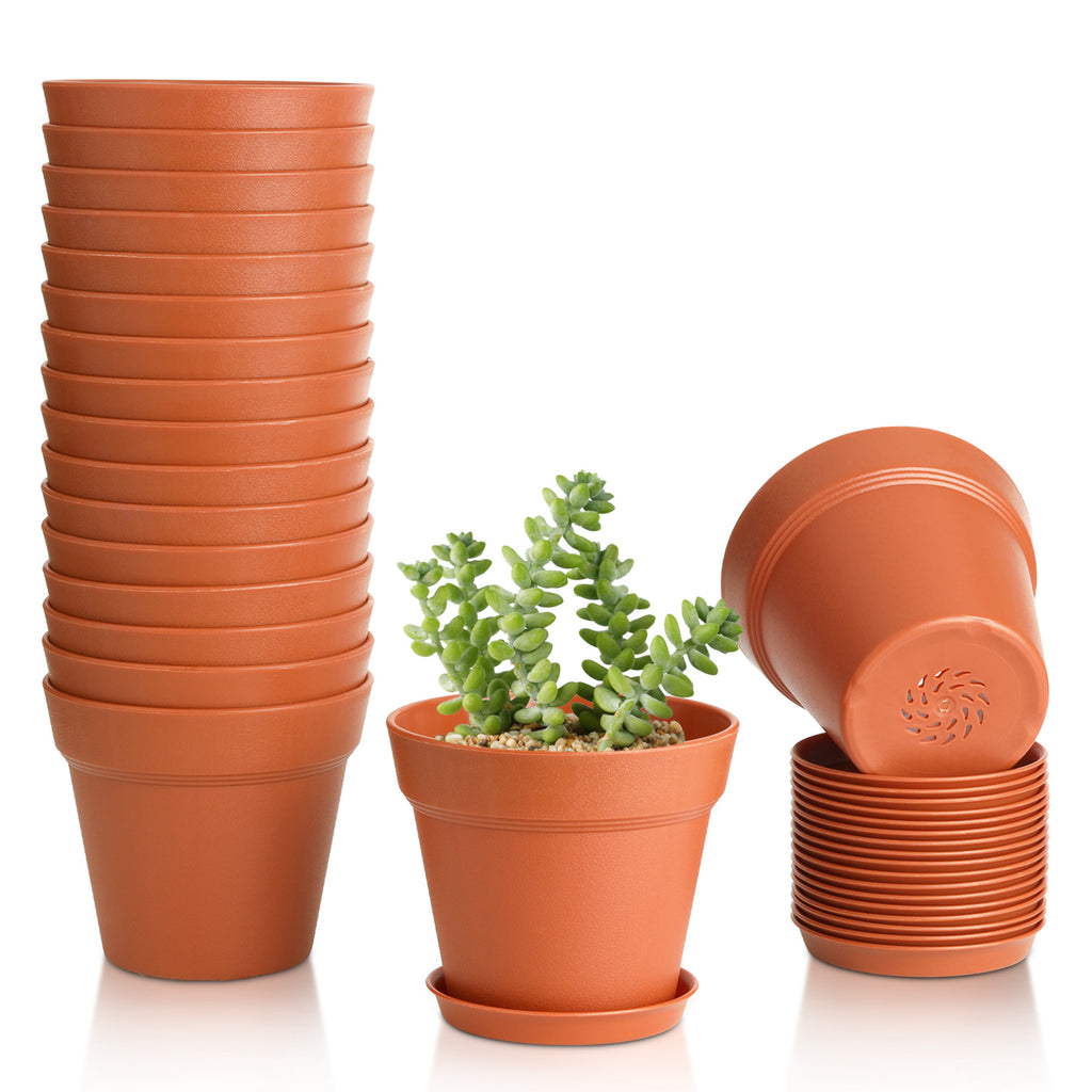 W26 T4U 4" Plant Pots 18-Pack - Small Plastic Planter with Drainage Hole and Saucer