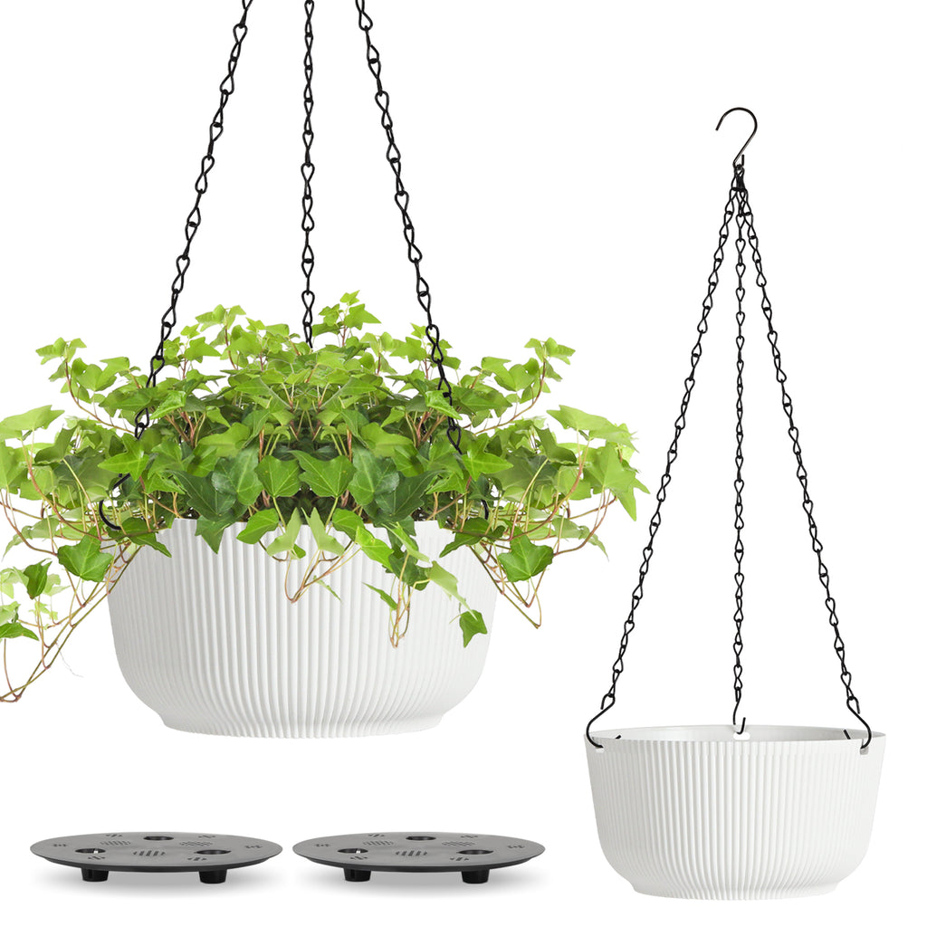 8 inch/10 inch 2 Hanging Planters Self Watering with Drainage Hole & Plug & Chain with 3 Hooks