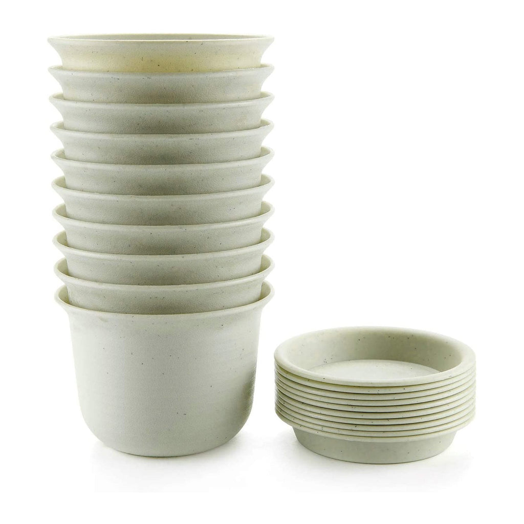 Grey Plastic Plant Pots with Saucer T4U