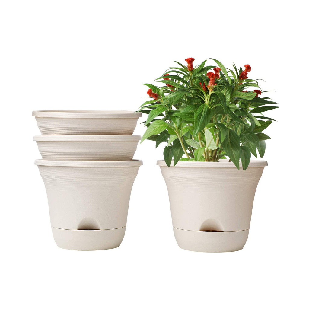 beige self watering plastic planter pots T4U