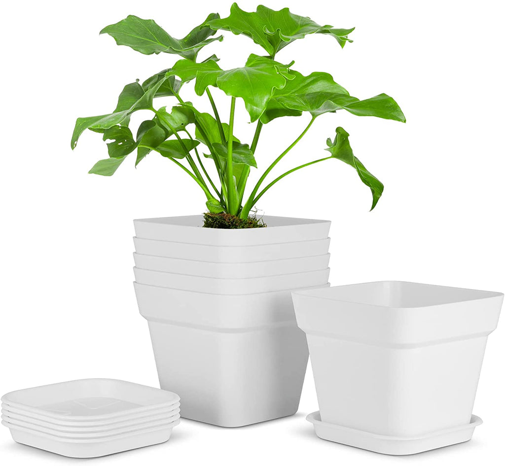 T4U Square plastic planters pots with saucers 