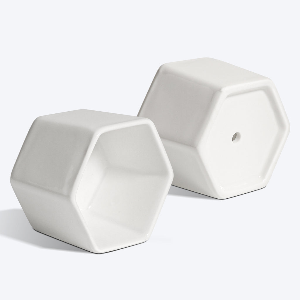 Small Size White Hexagon Pots with Bamboo Trays - White