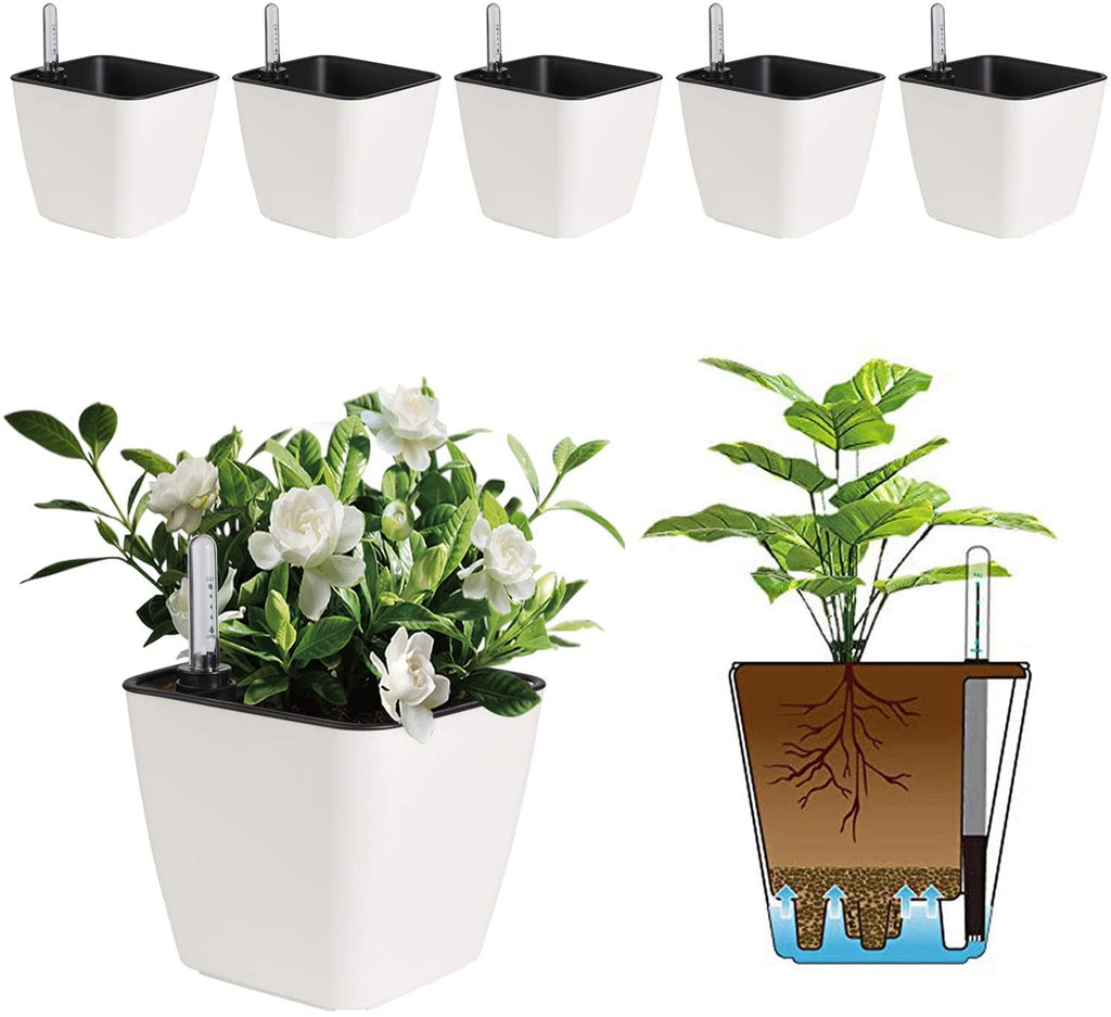 square self watering plastic planter pots with water indicator T4U